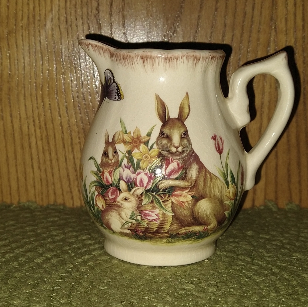 Rabbits and flowers creamer